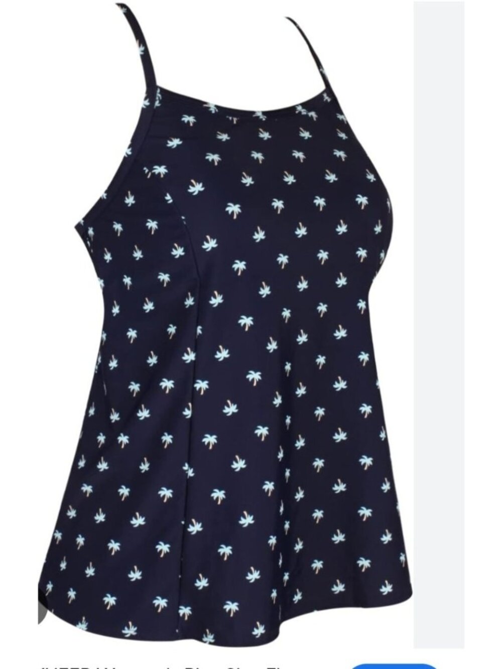 Womens Size 12 Navy Swim Tankini Palm Tree Print & Cross Back Adj Straps Beach